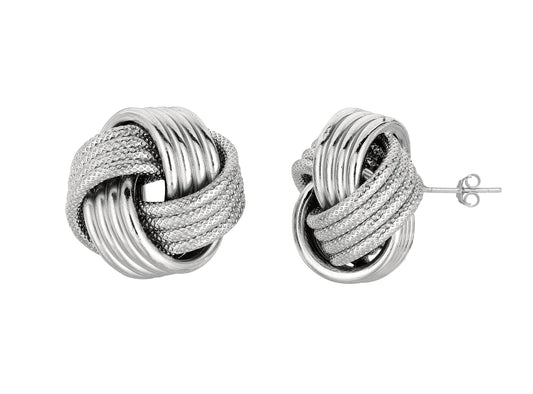 Silver Mini Textured & Polished Love Knot Earring