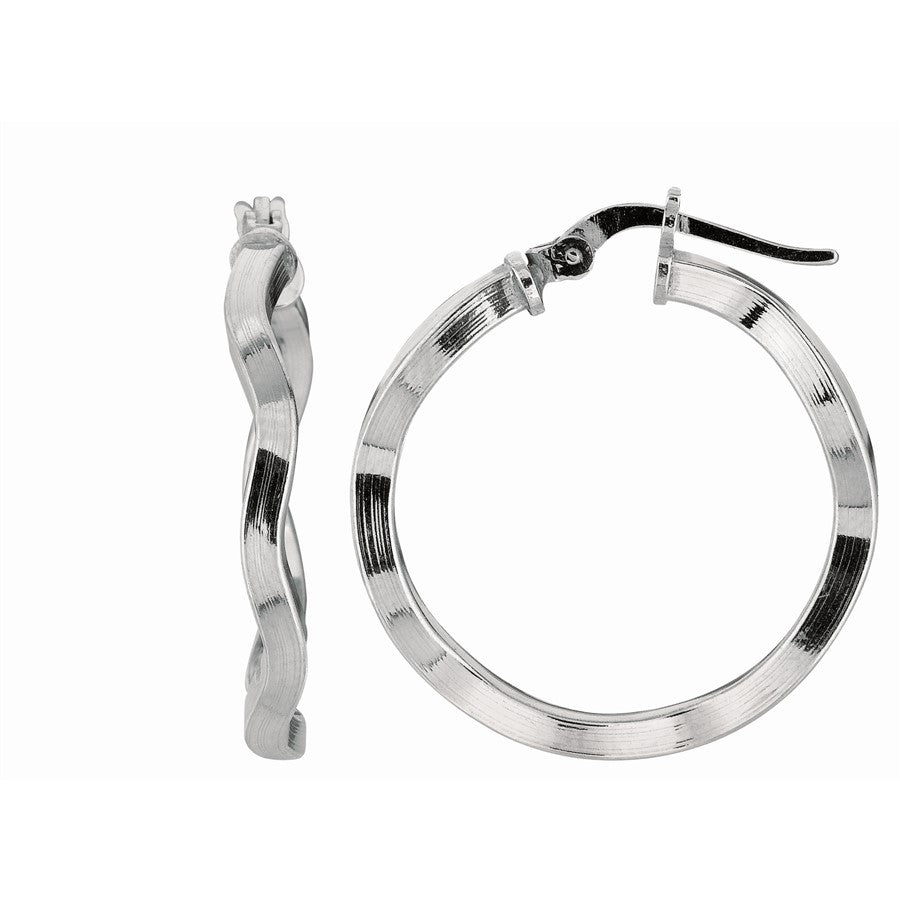 Silver Wavy Medium Hoop Earring