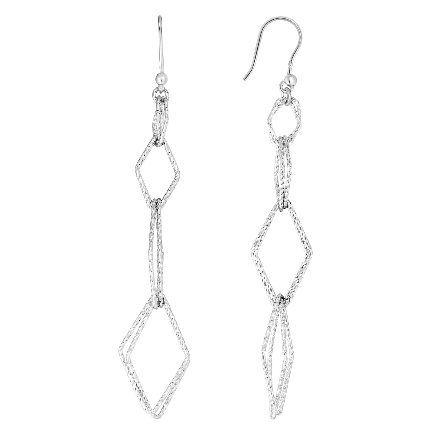 Silver Four Station Diamond Drop Earring