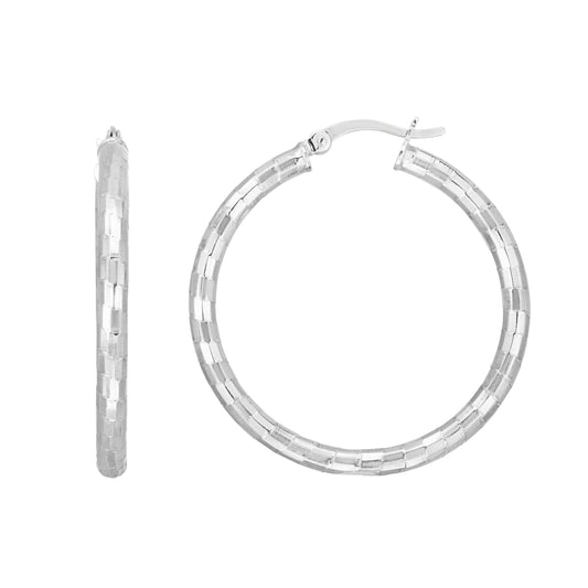 Silver 30mm Disco Diamond Cut Hoops