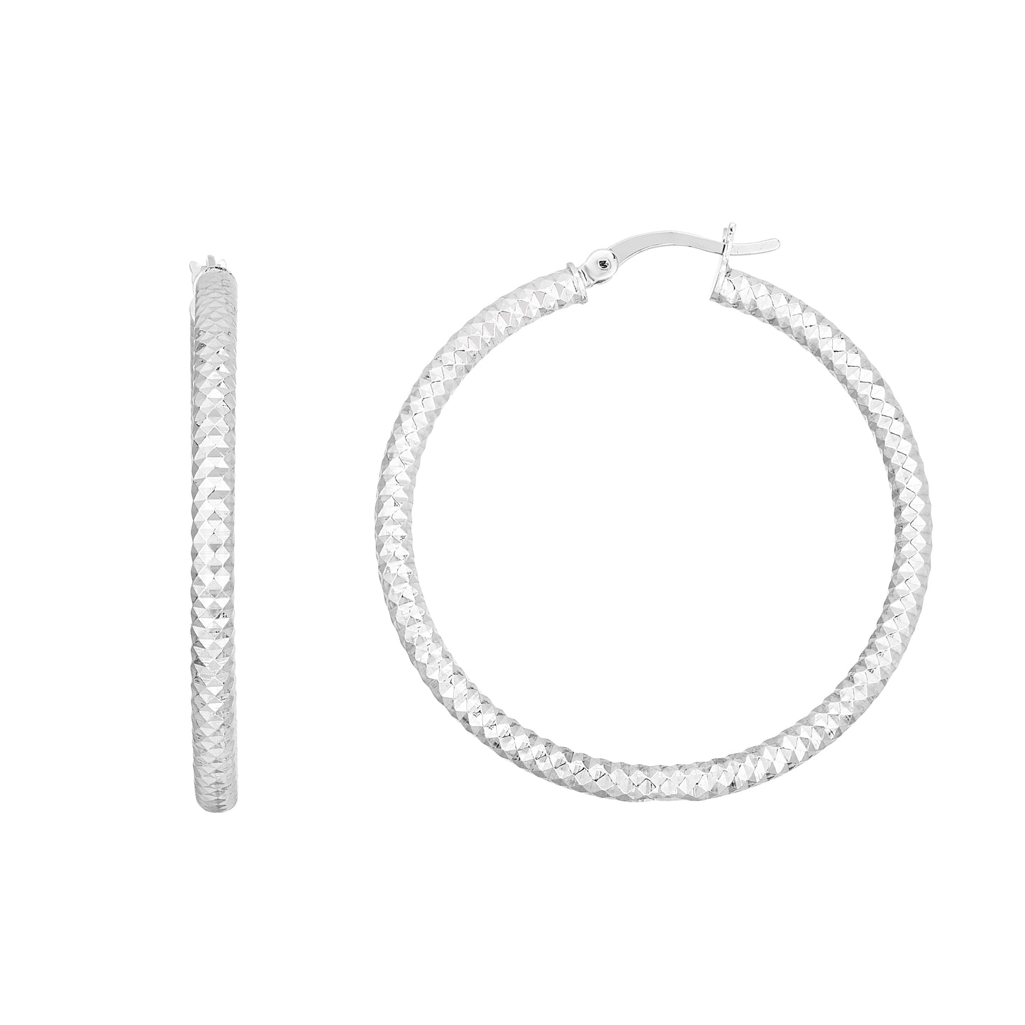 Silver 35mm Linear Diamond Cut Hoops