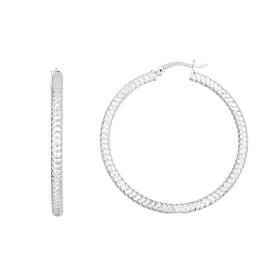 Silver 35mm Linear Diamond Cut Hoops