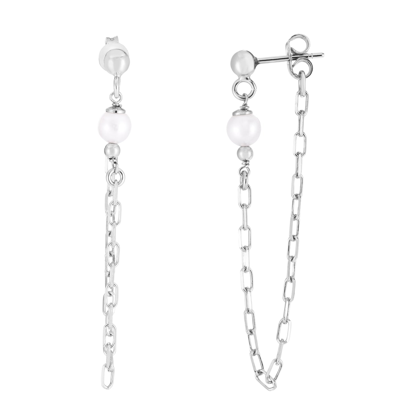 Silver Pearl Chain Front-to-Back Earrings