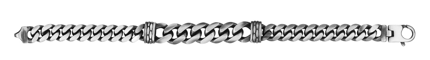 Silver 11.5mm Men's Gunmetal Double Bar Bracelet