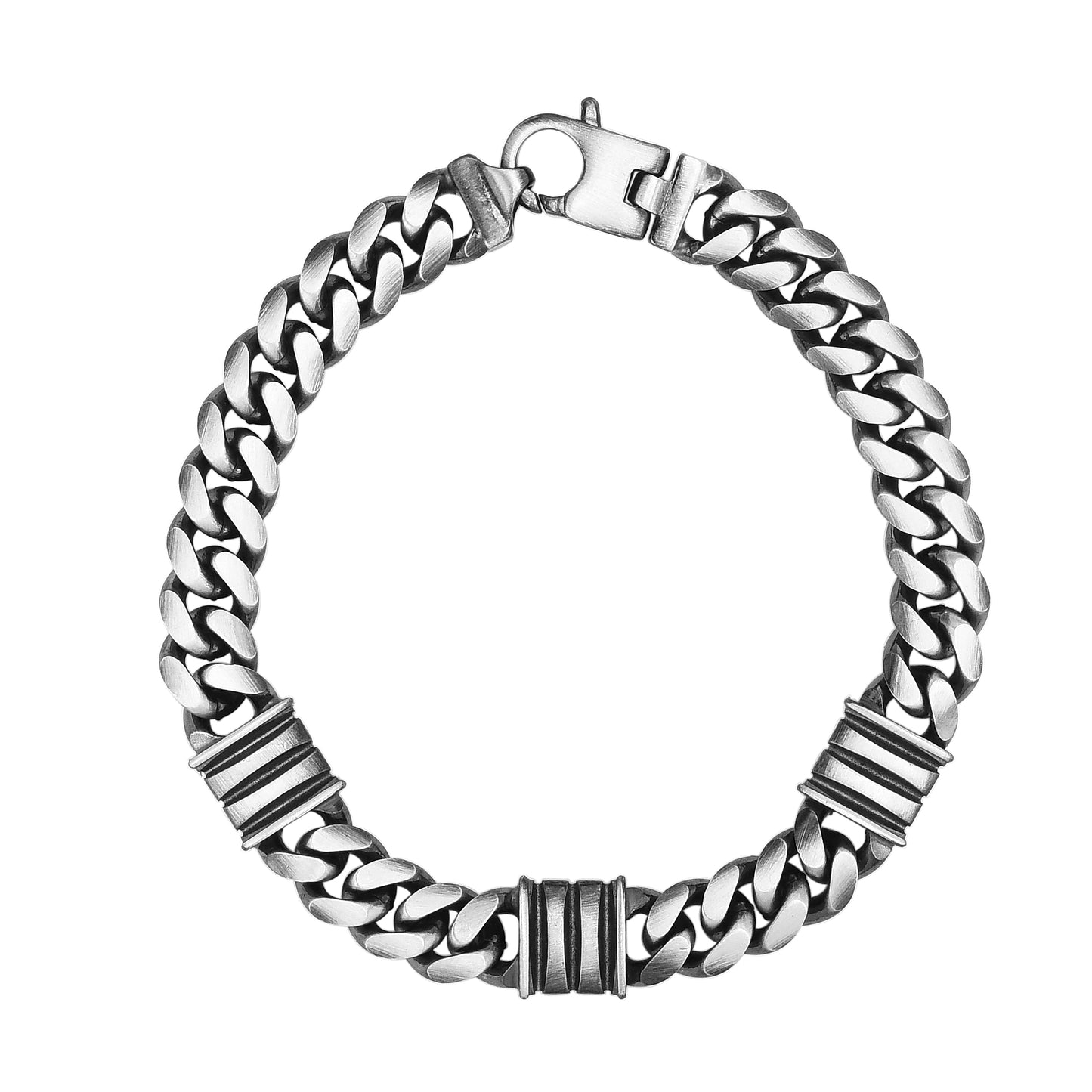 Silver 9.2mm Men's Gunmetal Triple Bar Station Bracelet