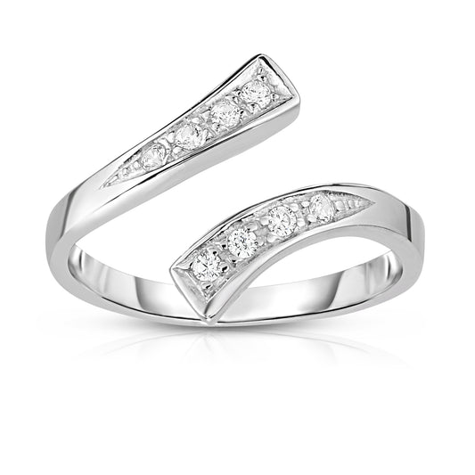 Silver Graduated Bypass CZ Toe Ring