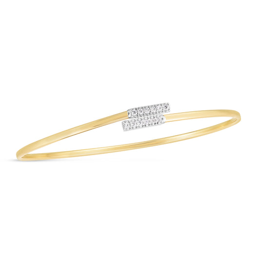 14K Diamond Bypass Bar Bangle