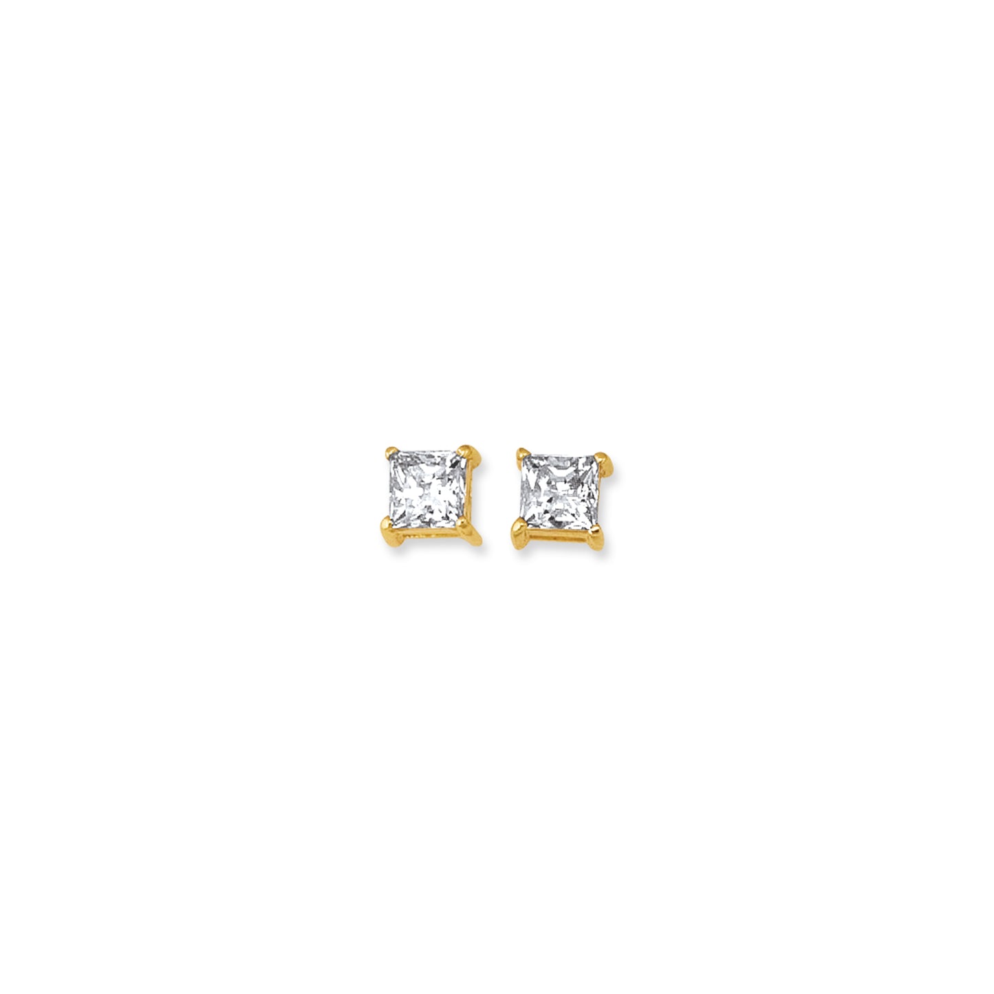 14K Gold 5mm Princess Cut CZ Stud Earring
