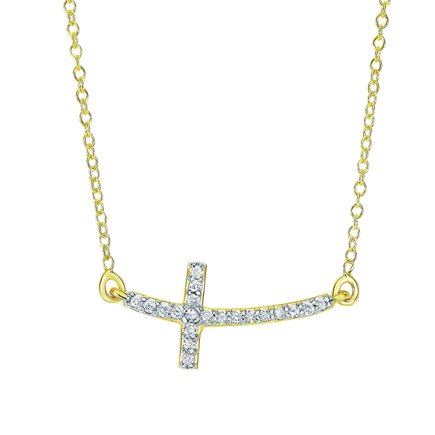 14K Gold .12ct Diamond Side Cross Necklace