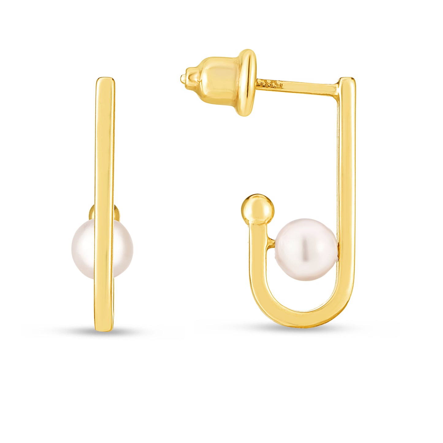 14K Gold J-Hoop Pearl Earring