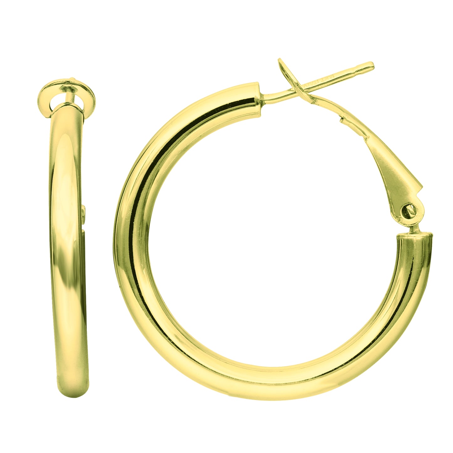 14K Gold 2x20mm Polished Omega Back Hoop Earring