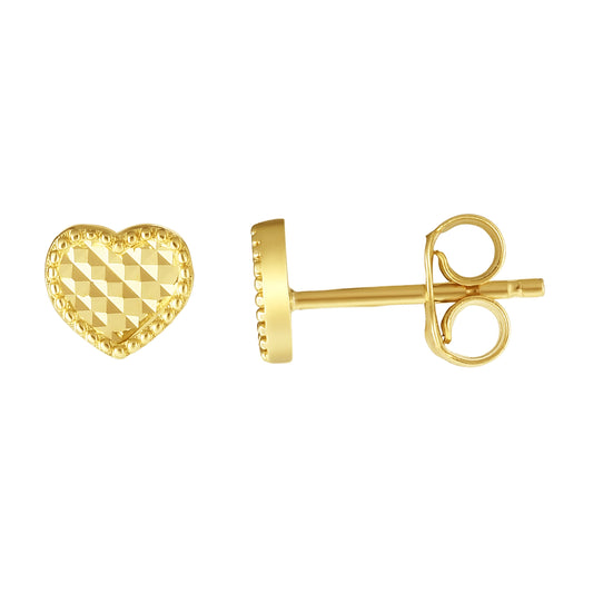 14K Gold Diamnd Cut Heart Stud Earring