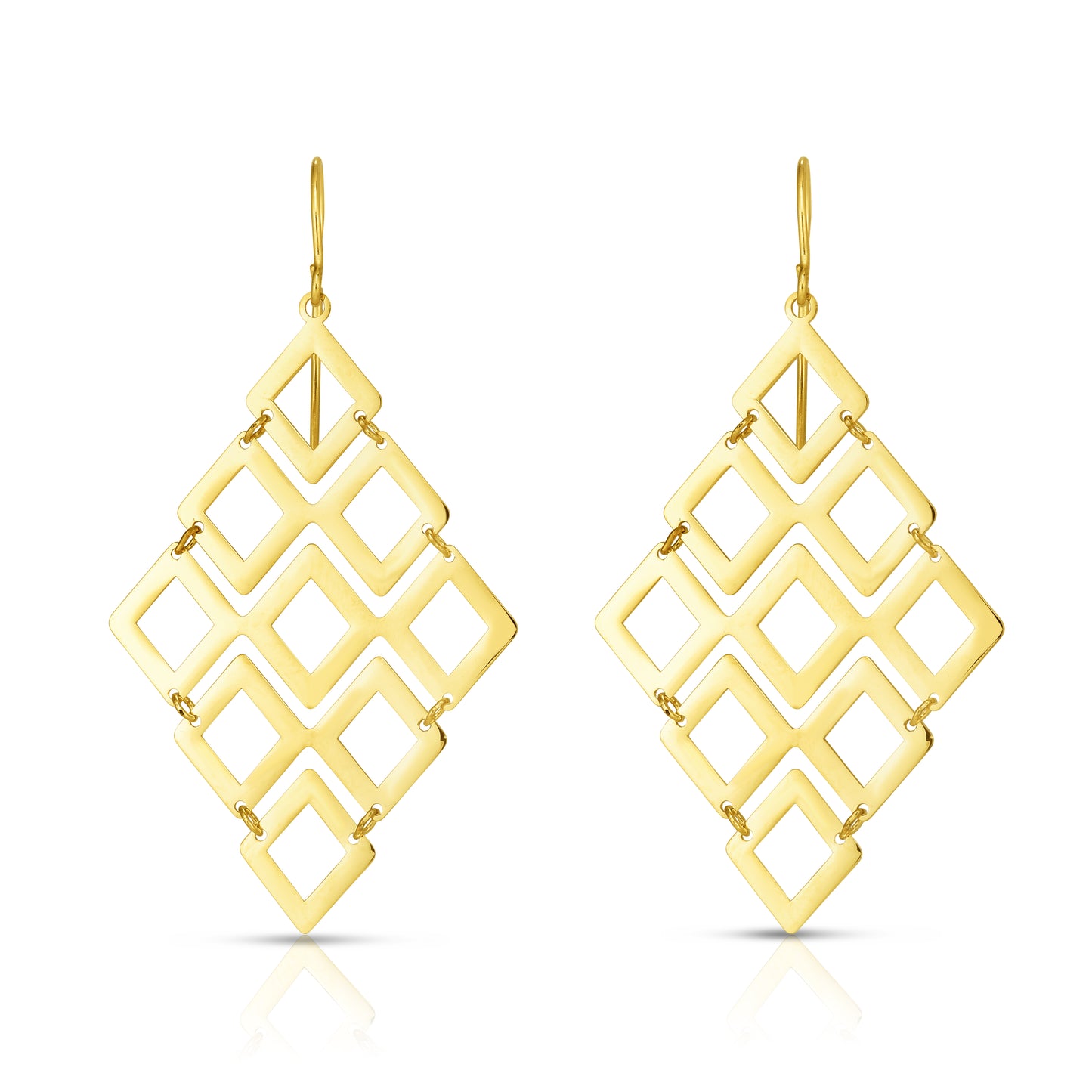 14K Gold Polished Kite Shape Chandelier Earring