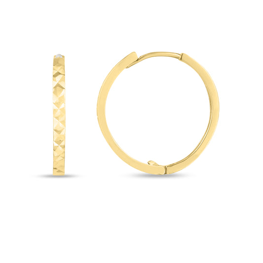 14K Diamond Cut Huggie Hoops