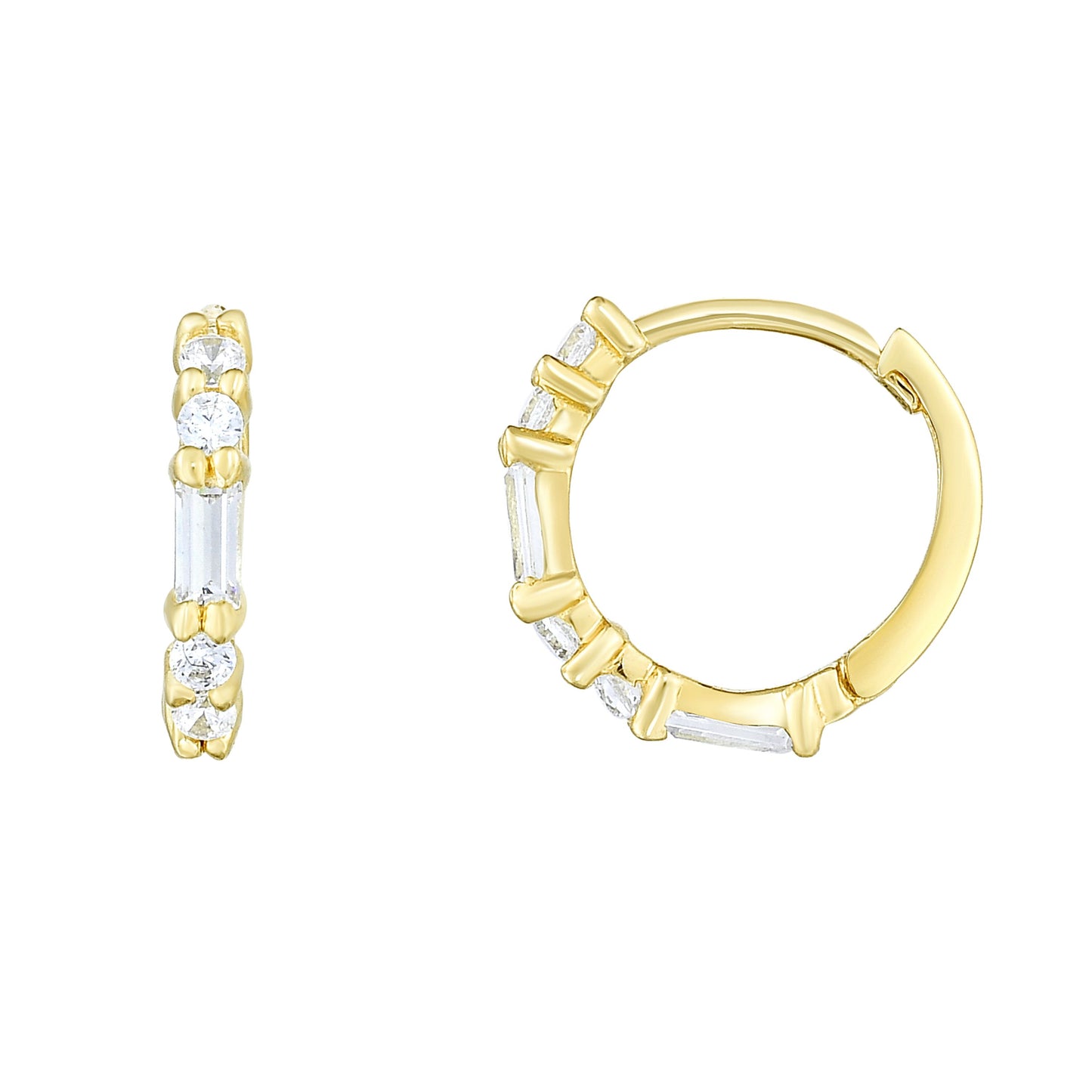 14K Gold CZ Huggie Earring