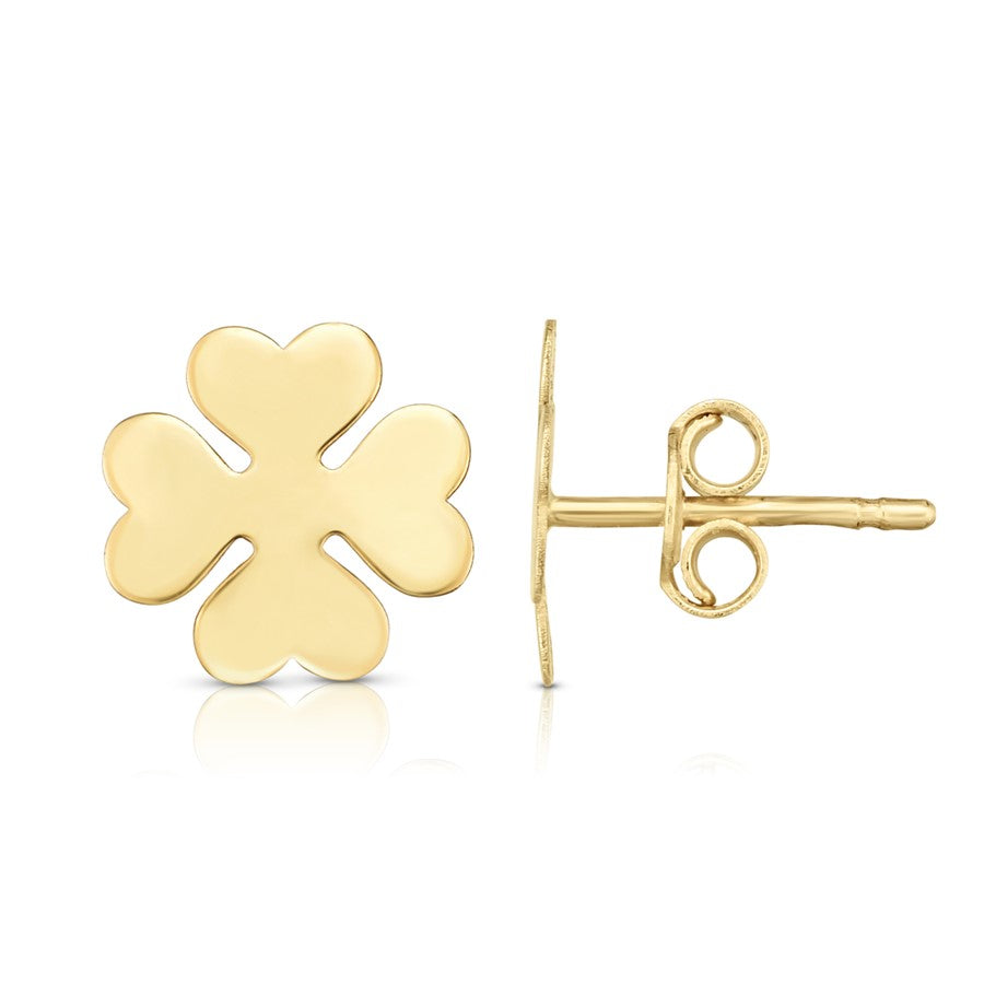 14K Gold Clover Stud Earrings