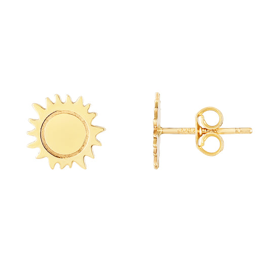 14K Gold Polished Sun Stud Earring