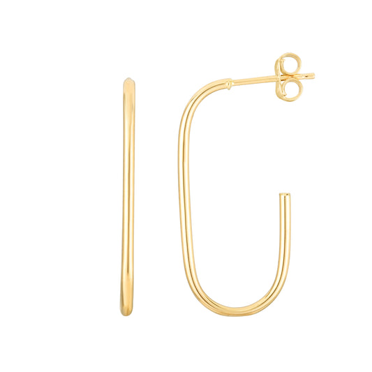 14K Gold Polished Paperclip Inspired J Hoop