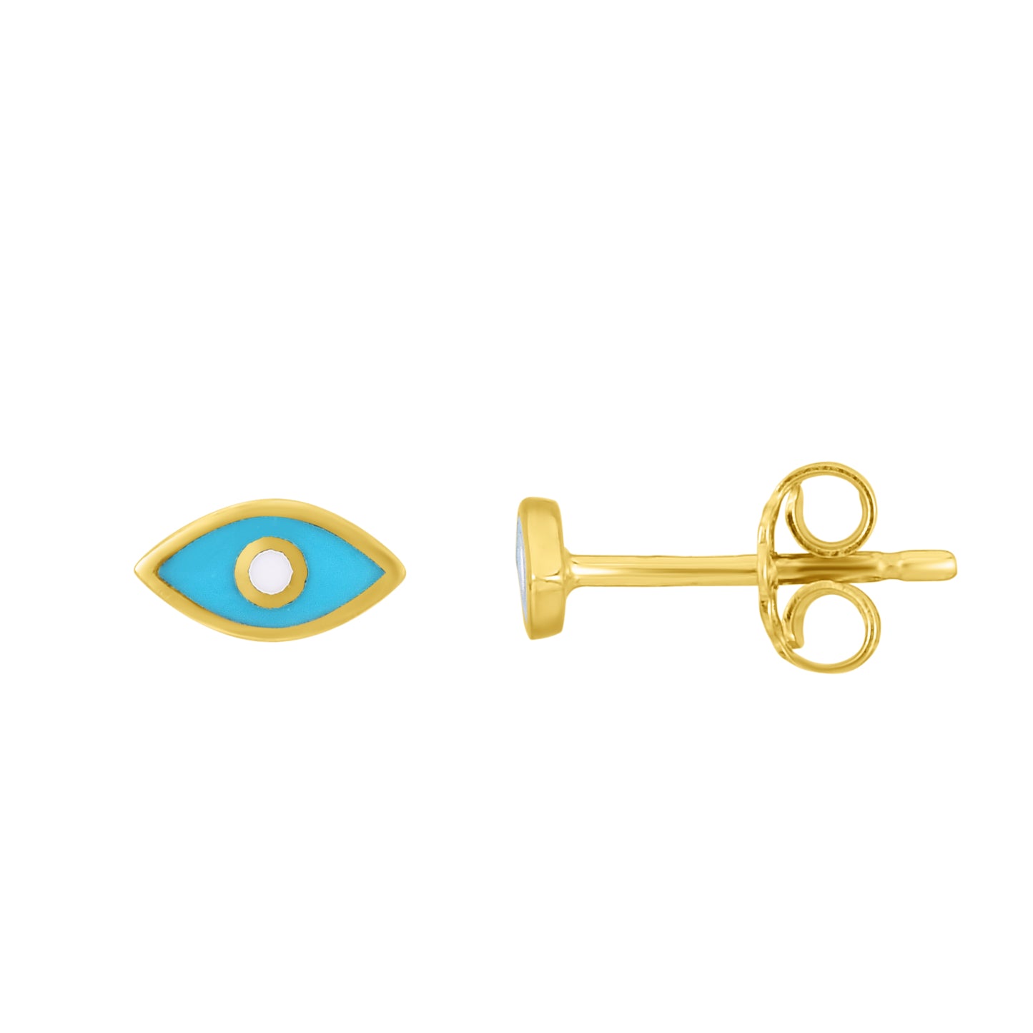 14K Gold Evil Eye Blue Enamel Stud Earring