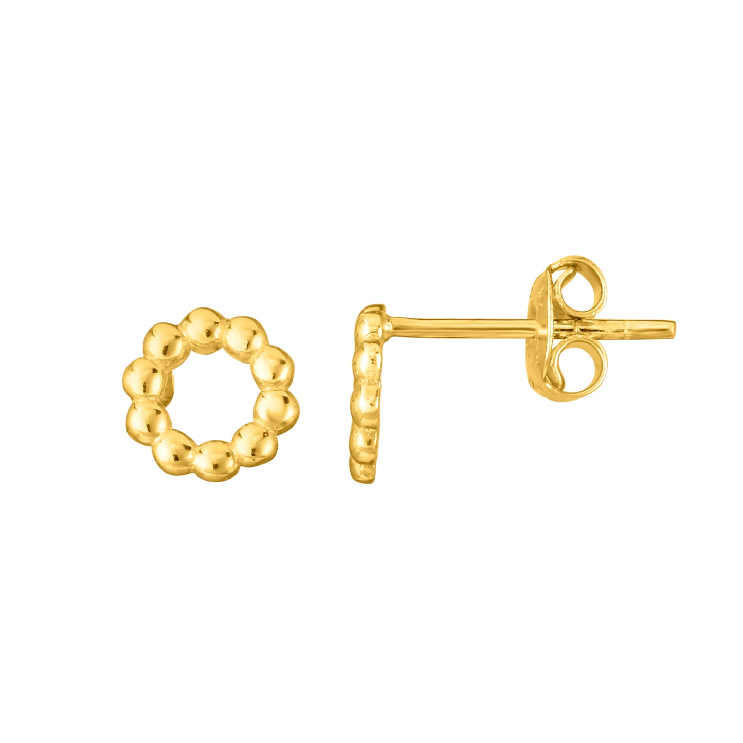 14K Gold Open Circle Bead Stud Earring