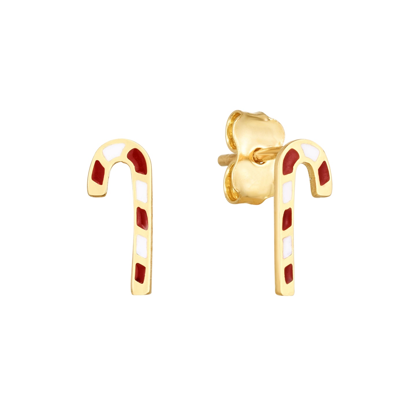 14K Gold Candy Cane Stud Earring