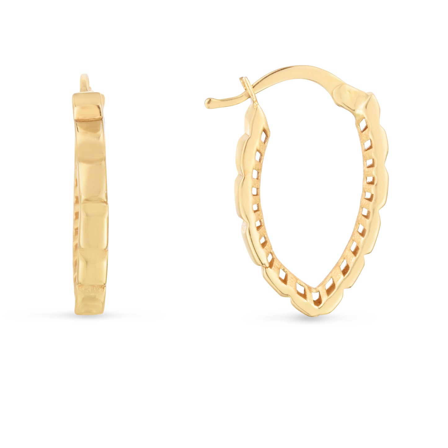 14K Faceted V Hoops