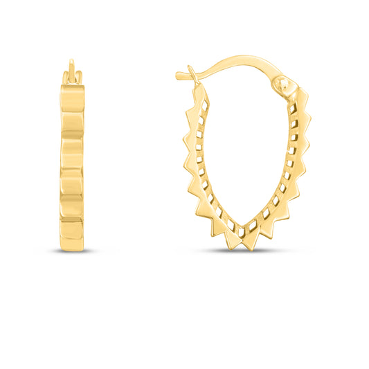 14K Spiked V Hoops