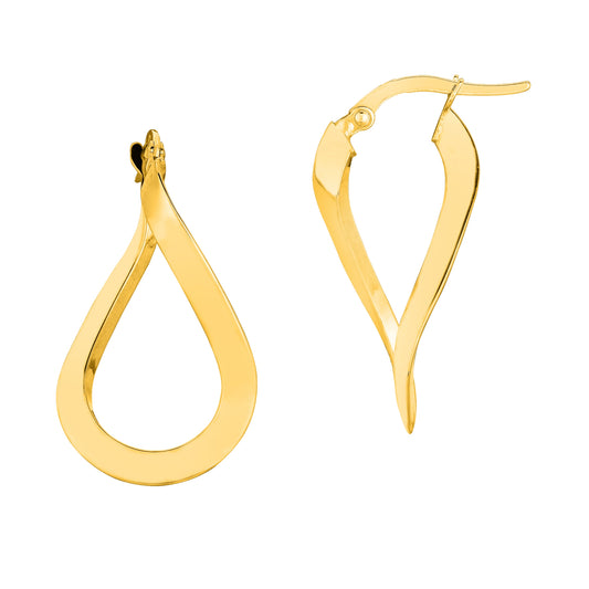 14K Gold Tear Drop Twist Freeform Earring