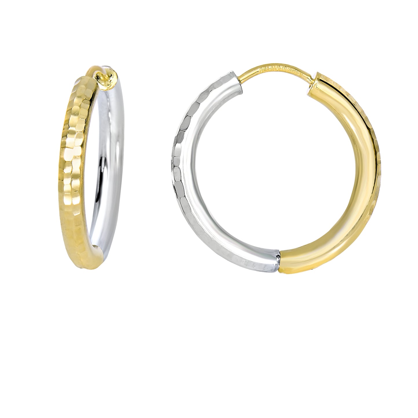 14K Yellow & White Gold Diamond Cut Hoop Earring