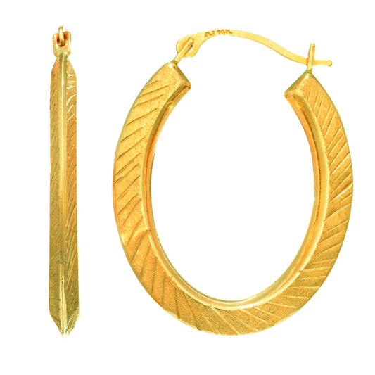 14K Gold Textured Oval Back to Back Hoop Earring