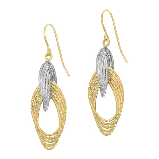 14K Gold Multi Row Textured Dangle Earring