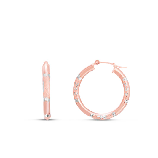 14K Rose Gold 3mm Diamond Cut Hoop Earring