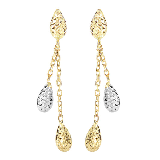 14K Gold Diamond Cut Double Tear Drop Earring