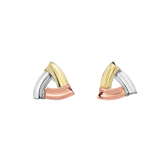 14K Tri-Colorr Gold Triangle Stud Earring