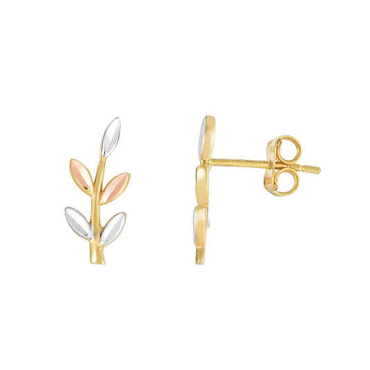 14K Tri-Colorr Gold Leaf Ear Climber