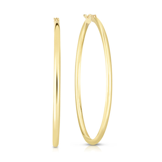 14K Gold 2x15mm Diamond Cut Station Hoop Earring