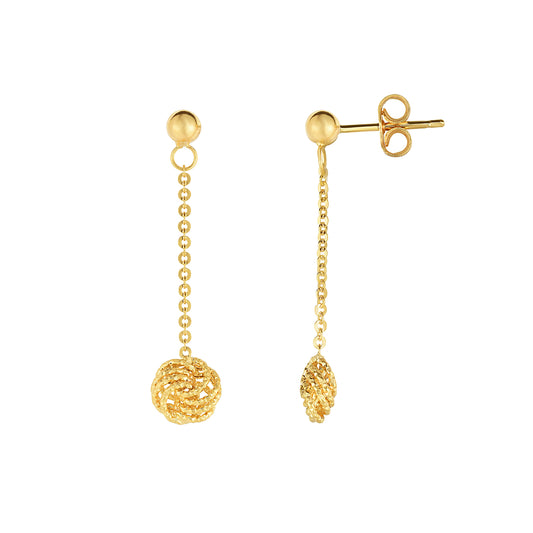 14K Gold Textured Love Knot Drop Earring