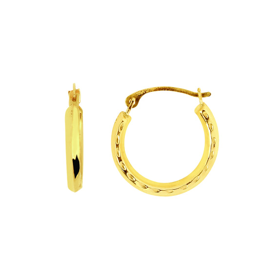 14K Gold Polished with Diamond Cut Detail Back to Back Hoop Earring