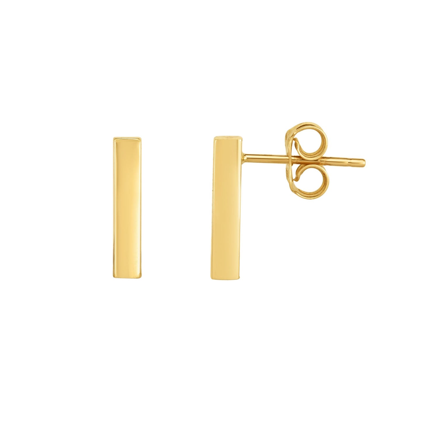 14K Gold Medium Polished Bar Stud Earring