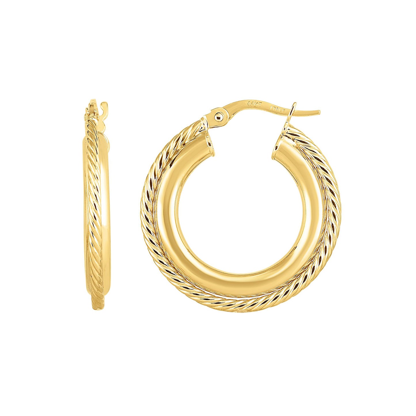 14K Gold Small Polished & Twist Hoop Earring