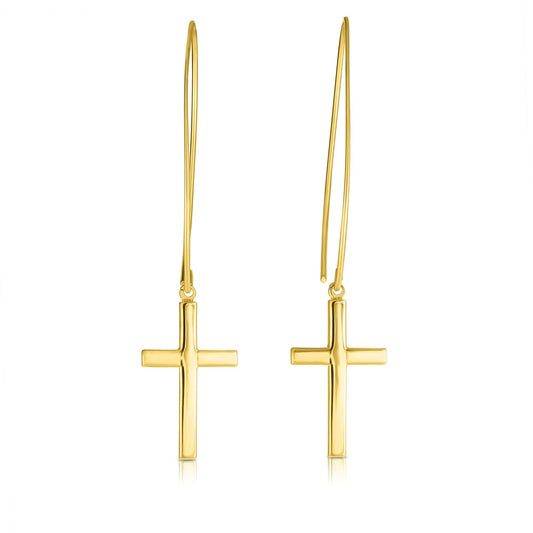 14K Gold Small Cross Threader Earring