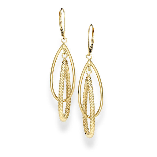 14K Gold Polished & Twist Dangle Earring