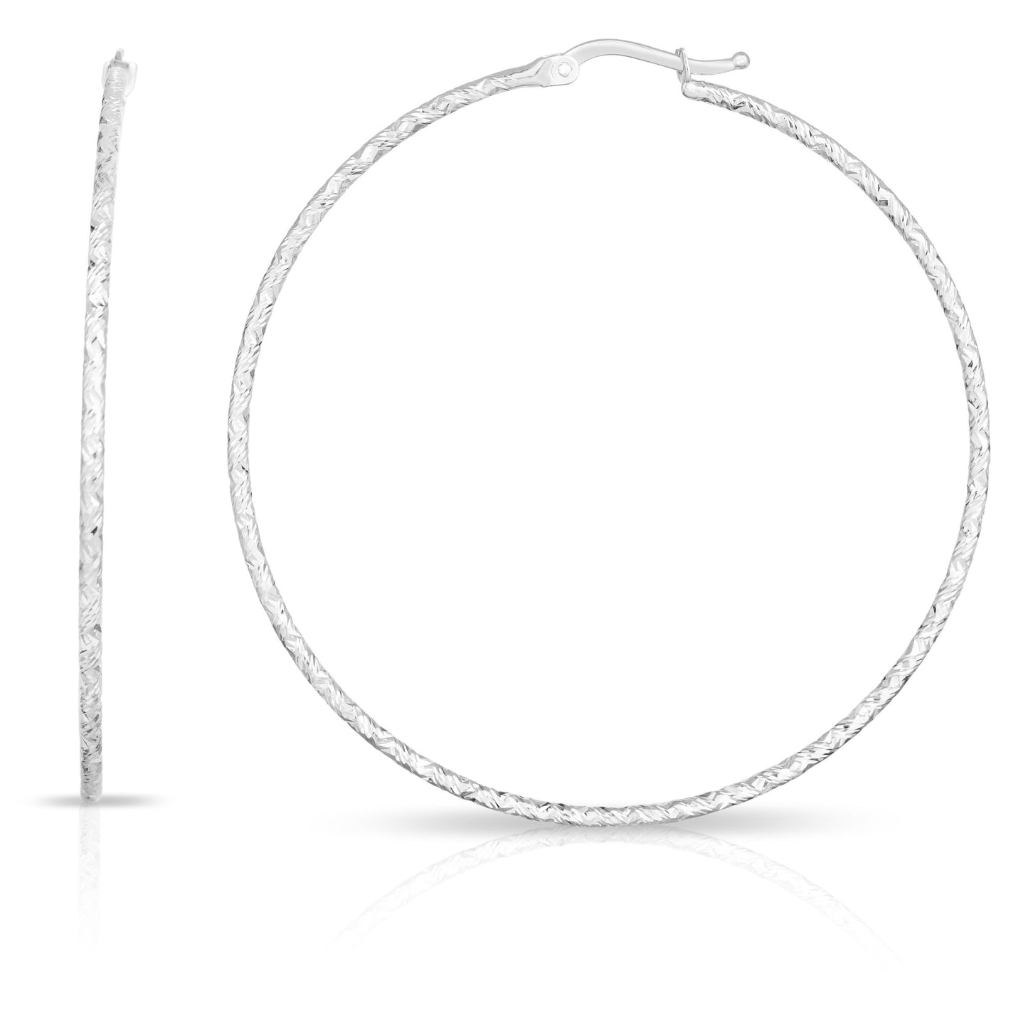 14K Gold Round Diamond Cut Hoop Earring