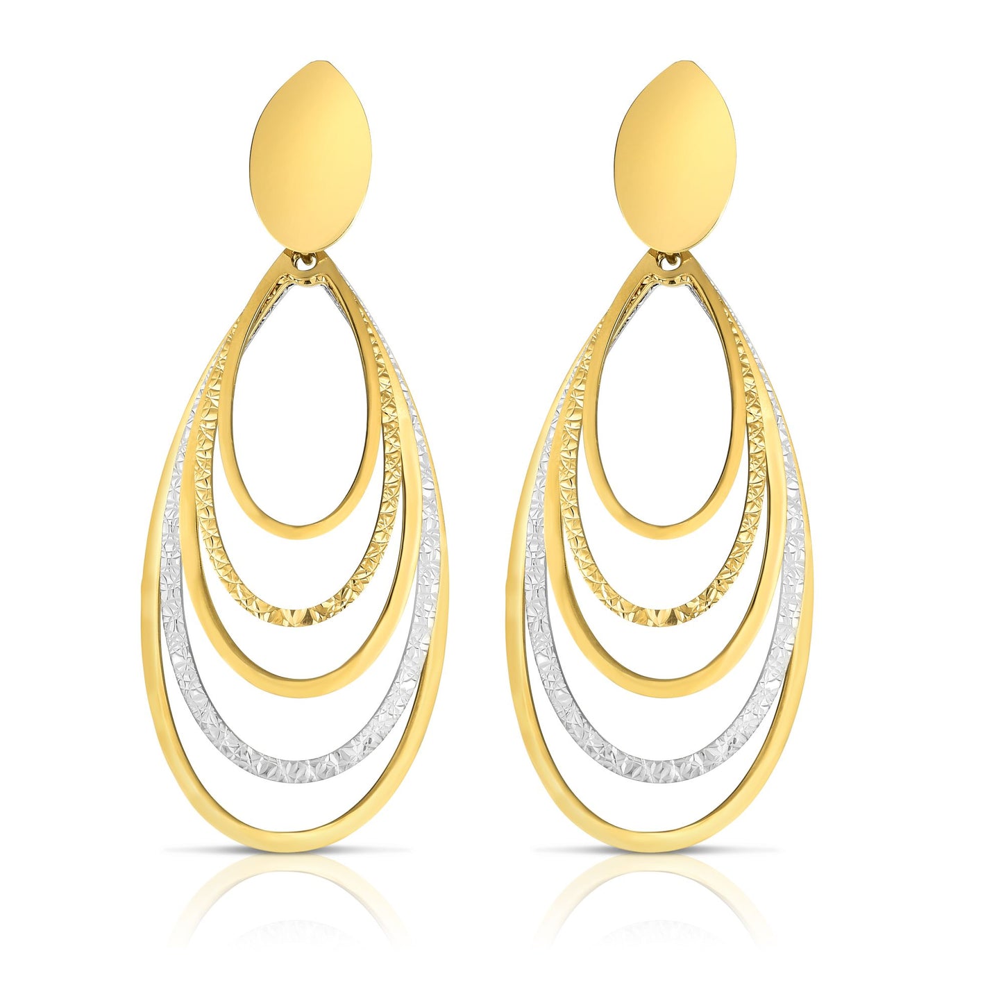 14K Gold Diamond Cut & Polished Oval Multi-Layered Dangle Earring