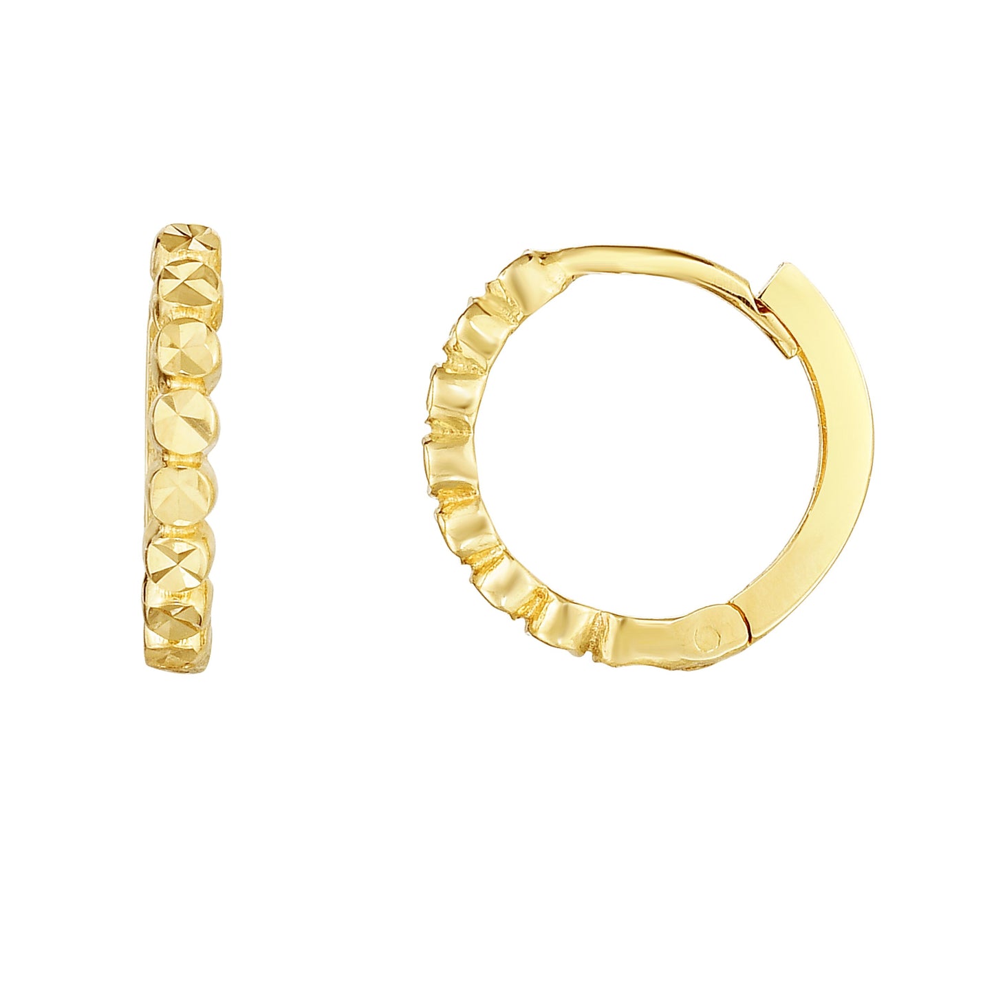 14K Gold Round Diamond Cut Huggie Earring