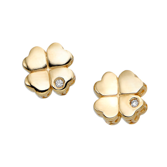 14K Gold .01ct Diamond Clover Stud Earring