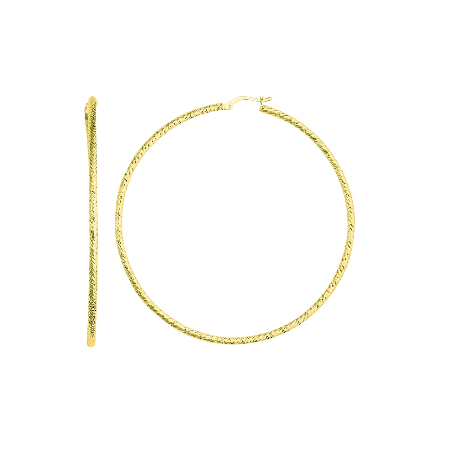 14K Gold Round Diamond Cut Hoop Earring