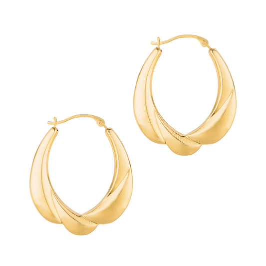 14K Gold Polished Puffy Scalloped Back to Back Hoop Earring