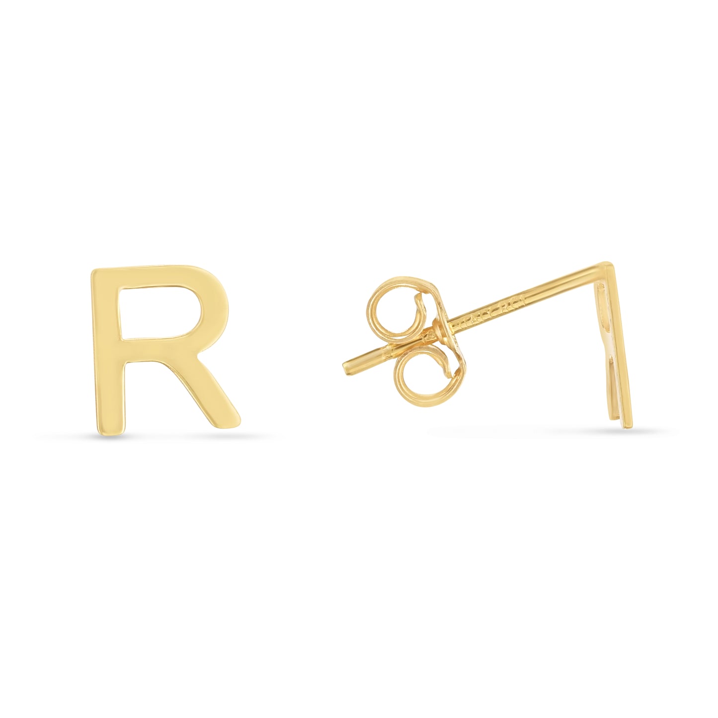 14K Gold Initial R Stud Earring