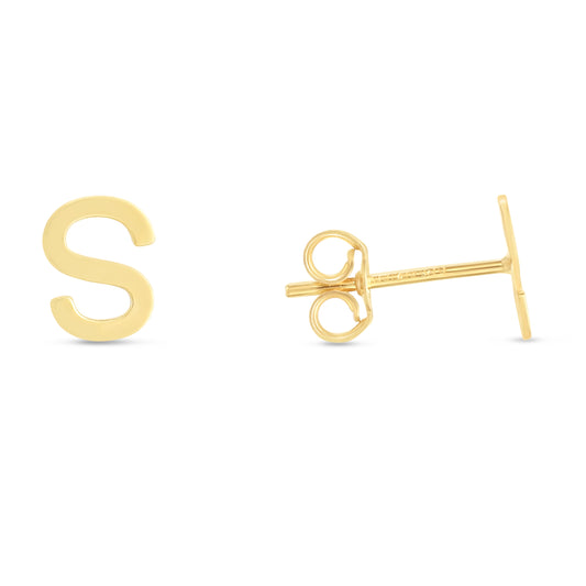 14K Gold Initial S Stud Earring